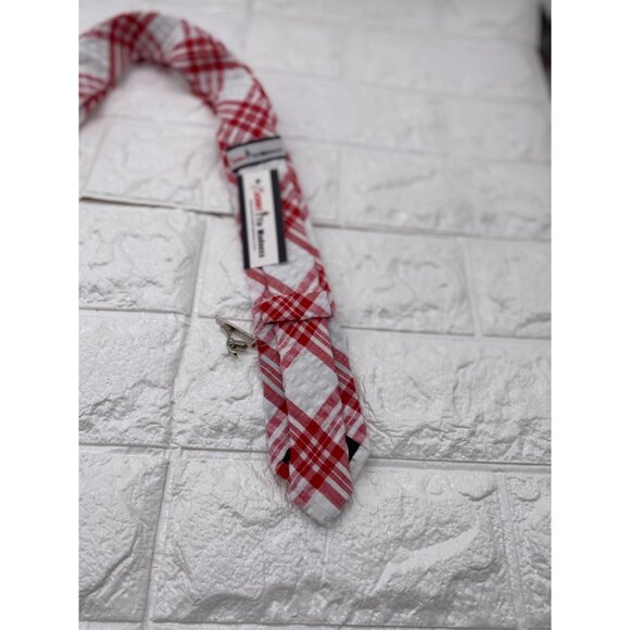 Skinny Tie Madness Men's Plaid Tie Red & White Cotton SKM2117 - Picture 10 of 11